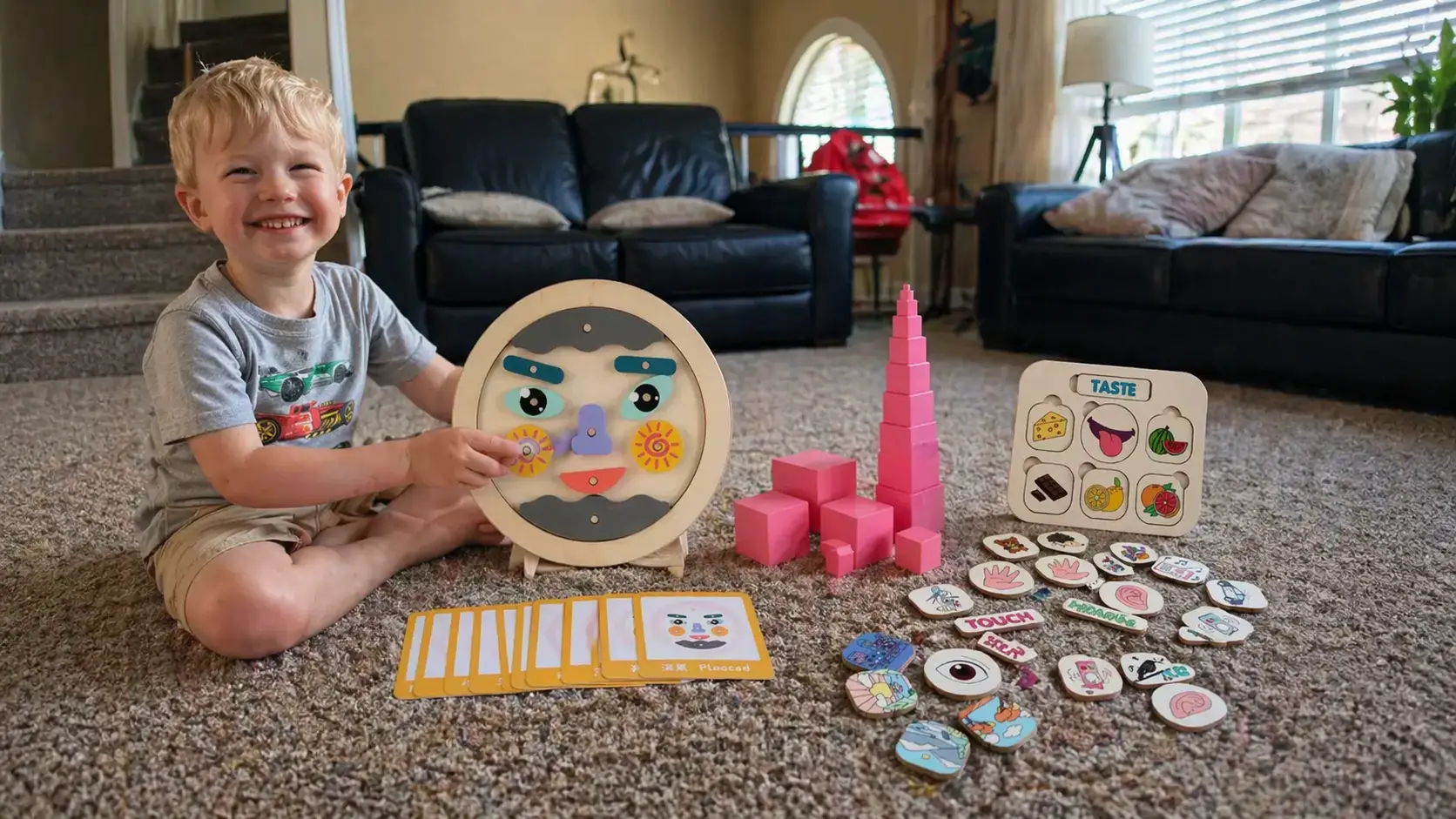 preschooler playing with Montessori toys