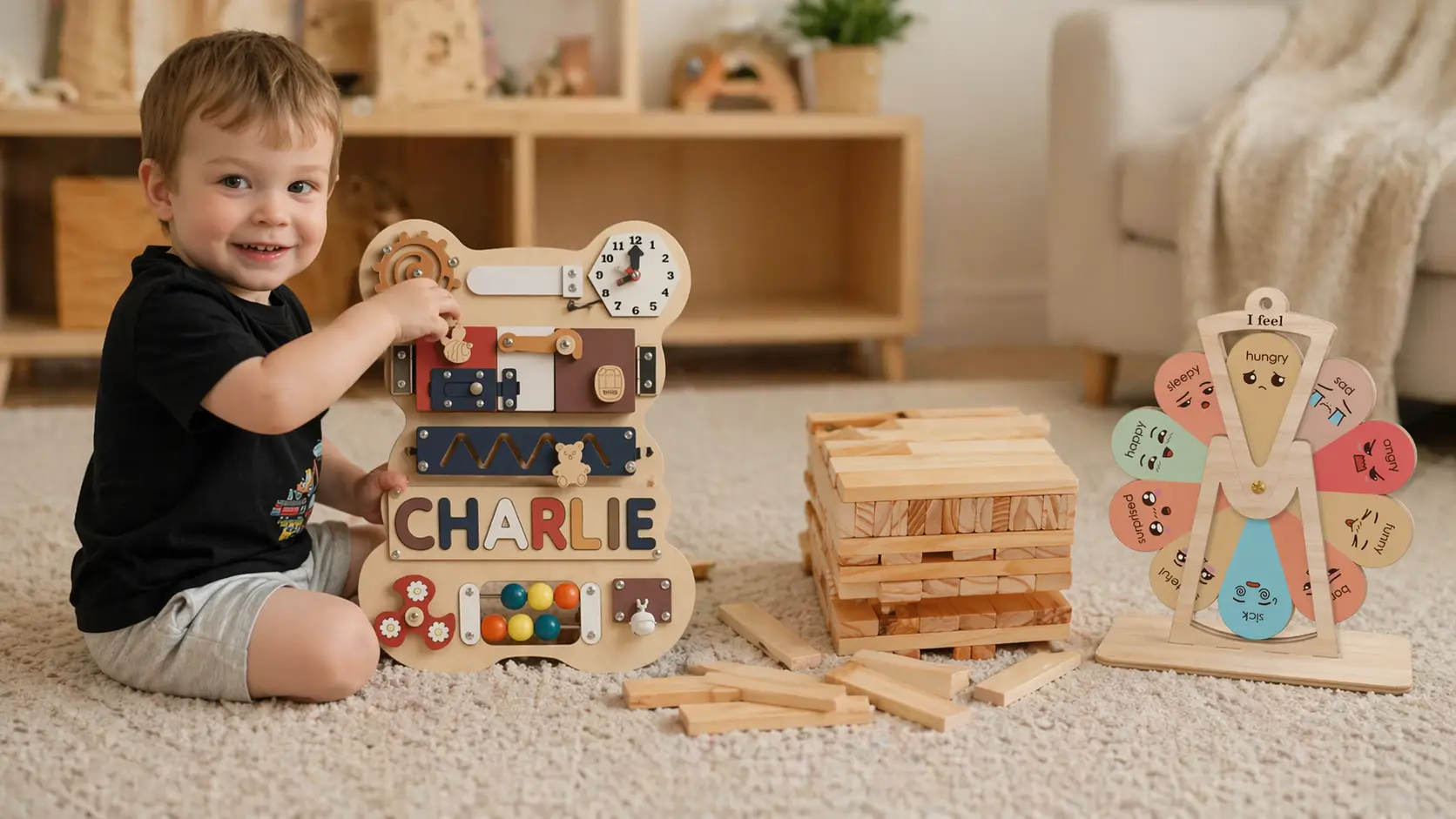 toodler playing with Montessori toys