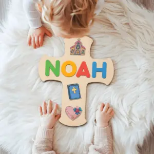 cross shaped name puzzle baptism gift from godparents