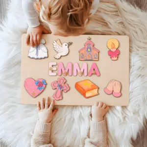 personalized pink church and prayer hands name puzzle baptism gift from godparents
