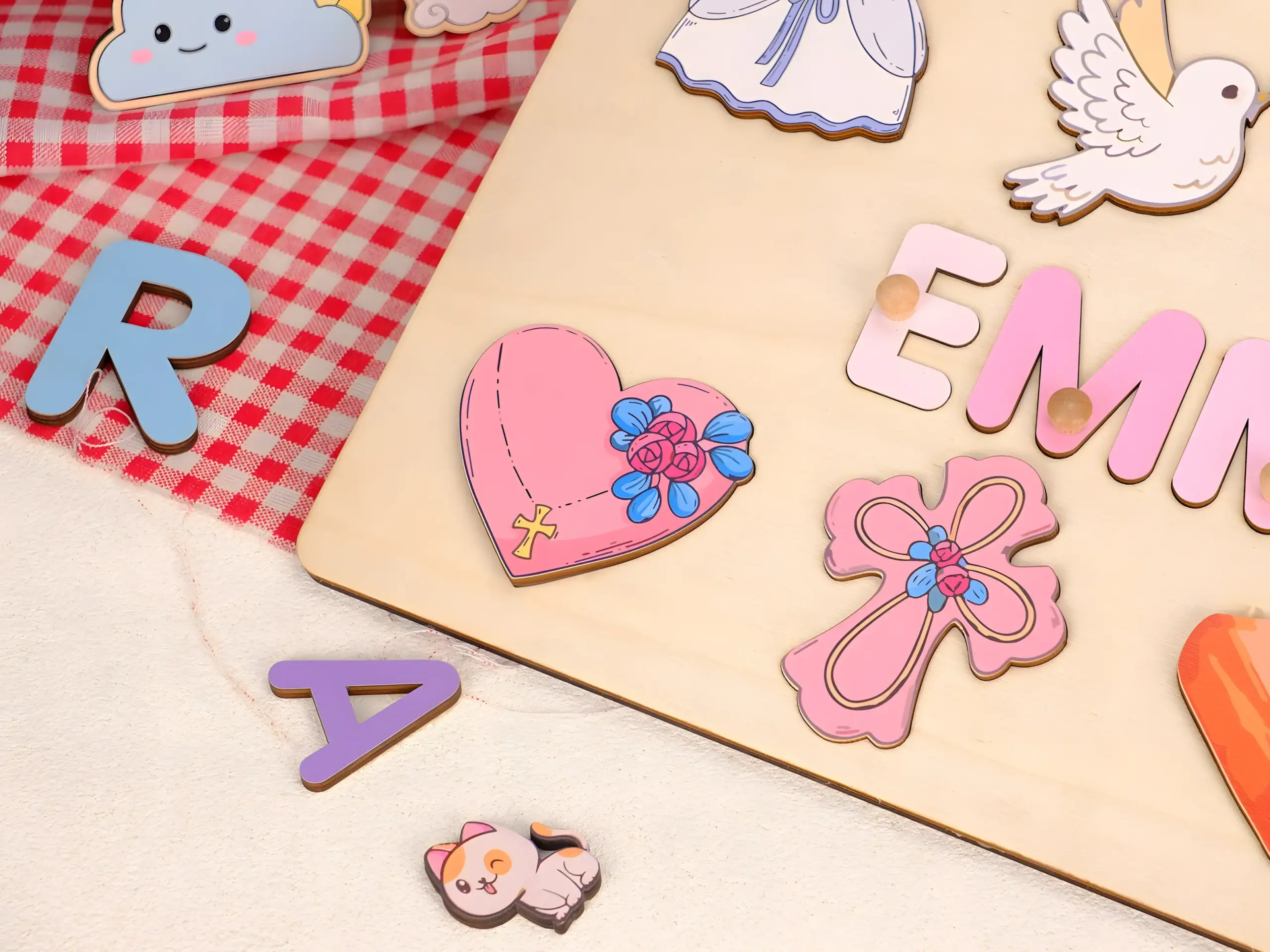 personalized pink church and prayer hands name puzzle baptism gift from godparents 4