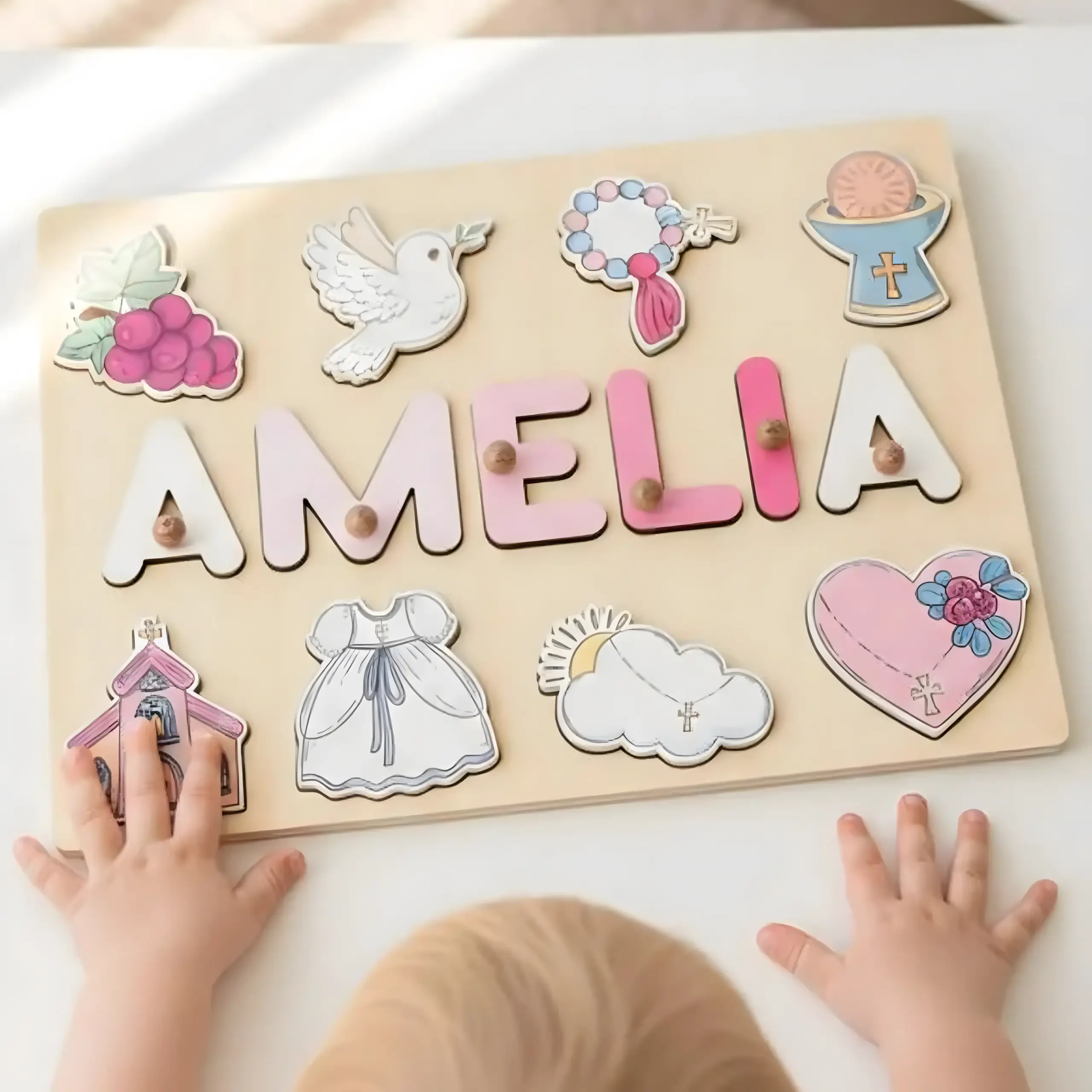 personalized pink rosary goddaughter name puzzle baptism gift from godparents 2
