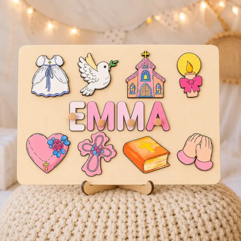 pink church and prayer hands name puzzle hero